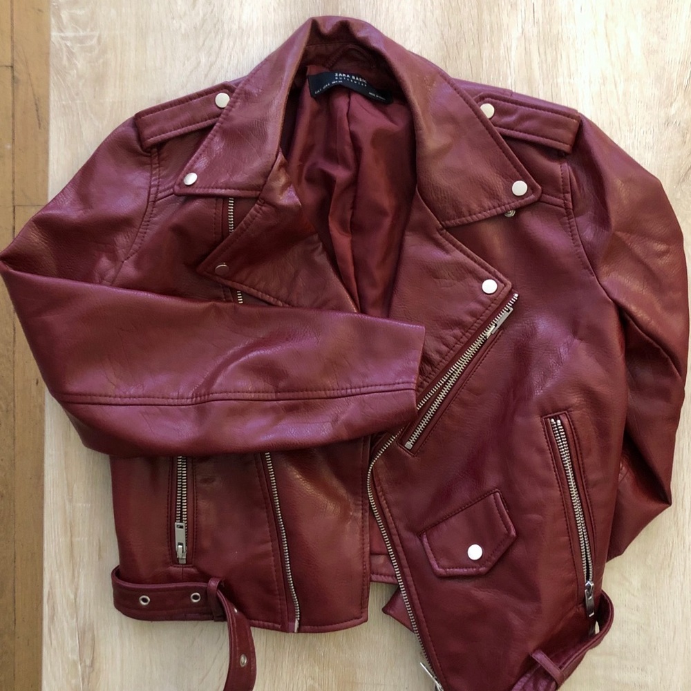 Zara Faux Leather Red Jacket | S